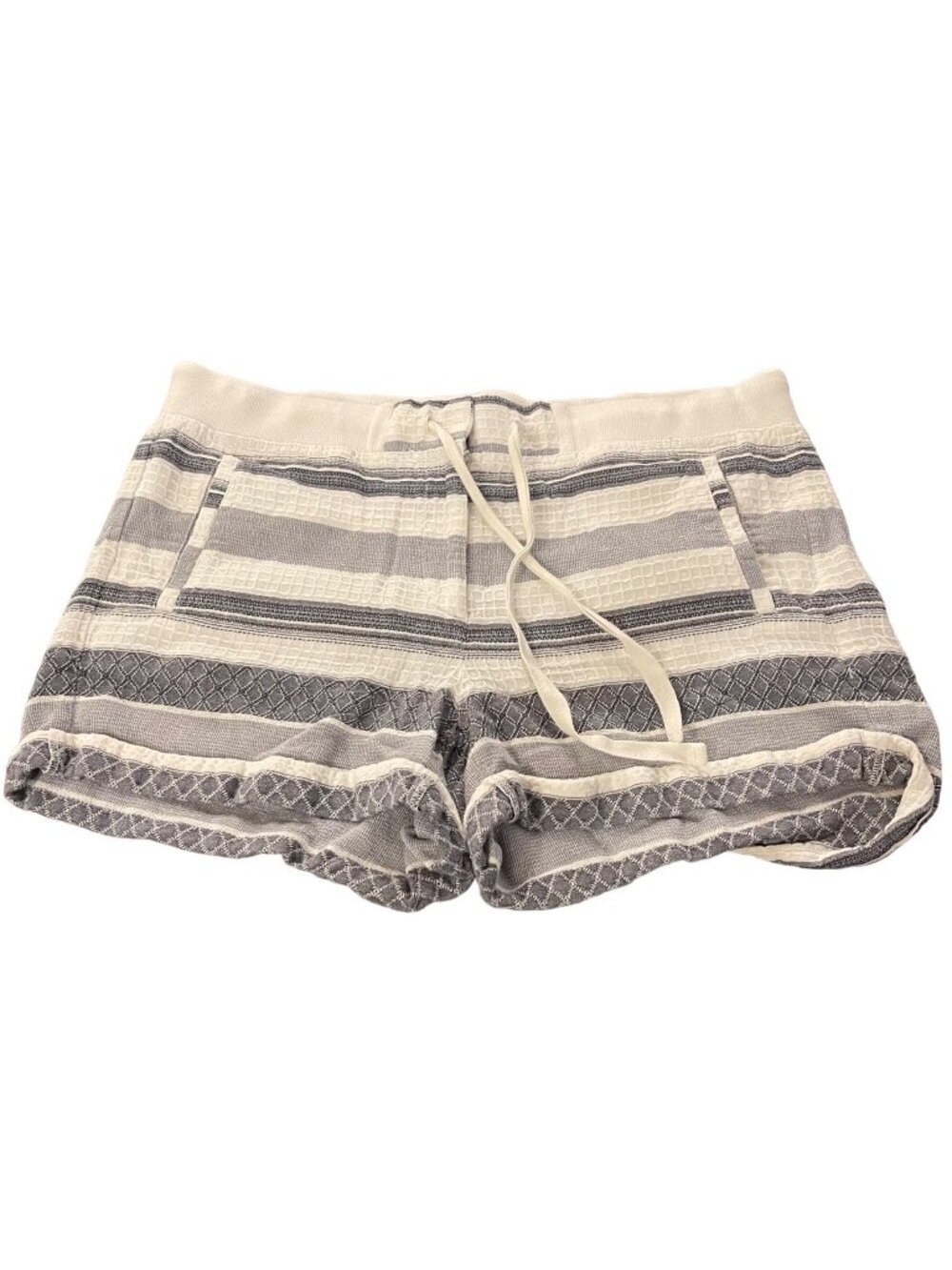 Loft Womens Textured Stripe Cotton Shorts Sz 10 Cream, Gray Drawstring Waistband